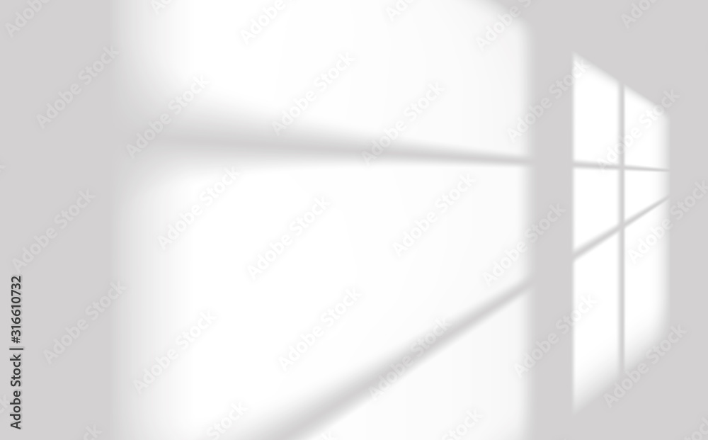 Realistic window light and shadow. Shadow overlay effect. Long shadow light on wall. Scenes of natural lighting. Blank background for design. Realistic vector illustration