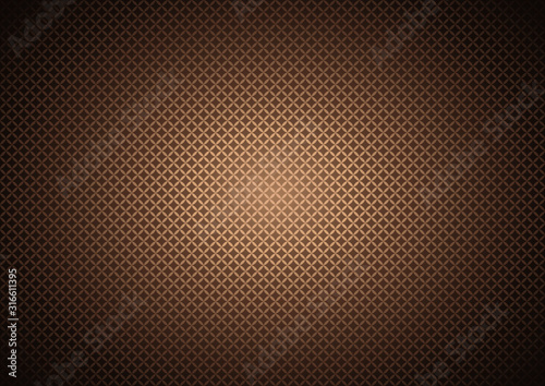 Abstract background with small geometric ornament in gold, bronze, caramel, chocolate and gradient, darkening to the edges of the image. Vector illustration