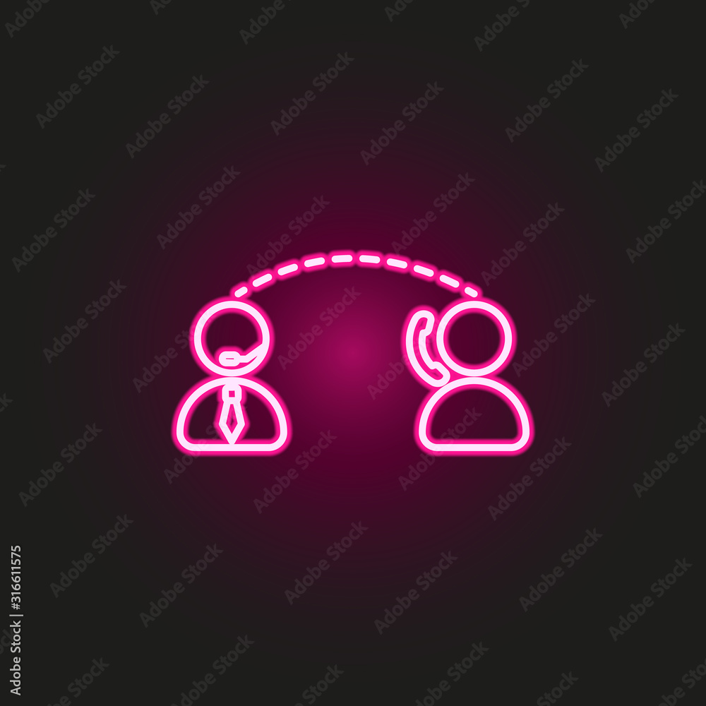 Customer and operator dialogue neon style icon. Simple thin line, outline vector of telecommunication icons for ui and ux, website or mobile application Customer and operator dialogue neon style icon. Simple thin line, outline vector of telecommunication icons for ui and ux, website or mobile application