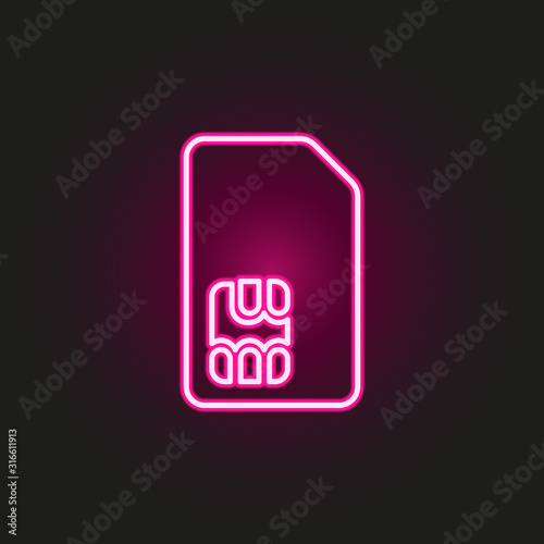 Sim card neon style icon. Simple thin line, outline vector of telecommunication icons for ui and ux, website or mobile application