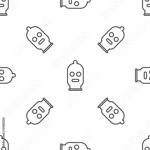 Grey line Balaclava icon isolated seamless pattern on white background. A piece of clothing for winter sports or a mask for a criminal or a thief. Vector Illustration