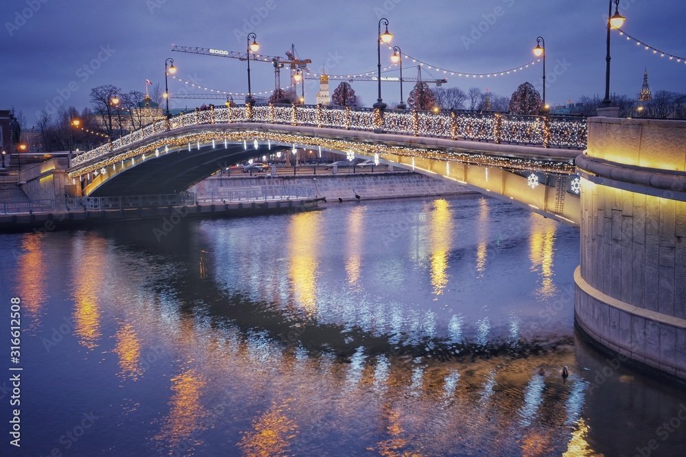 elimination bridge and its reflection in the river in Moscow