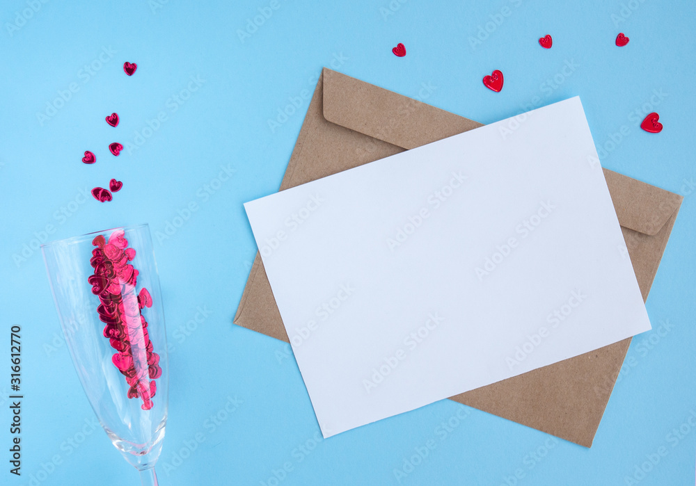 Valentines day composition. Flat lay with champagne glass with red hearts inside and out on pink background. Top view. copy space. Valentine day, wedding, birthday concept. Greeting card Valentines day composition. Flat lay with champagne glass with red hearts inside and out on pink background. Top view. copy space. Valentine day, wedding, birthday concept. Greeting card