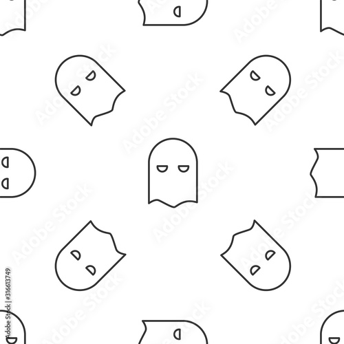 Grey line Executioner mask icon isolated seamless pattern on white background. Hangman, torturer, executor, tormentor, butcher, headsman icon. Vector Illustration