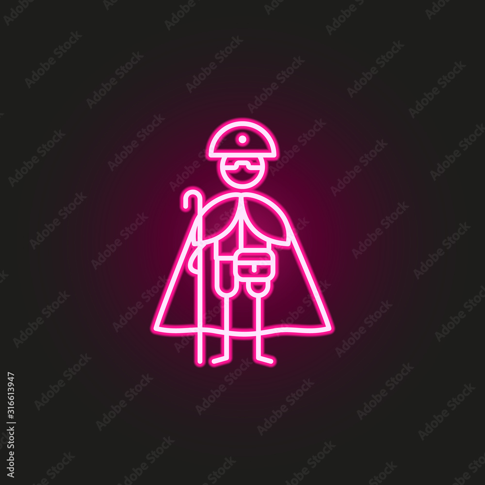 Pilgrim, Devotion neon style icon. Simple thin line, outline vector of travel icons for ui and ux, website or mobile application Pilgrim, Devotion neon style icon. Simple thin line, outline vector of travel icons for ui and ux, website or mobile application