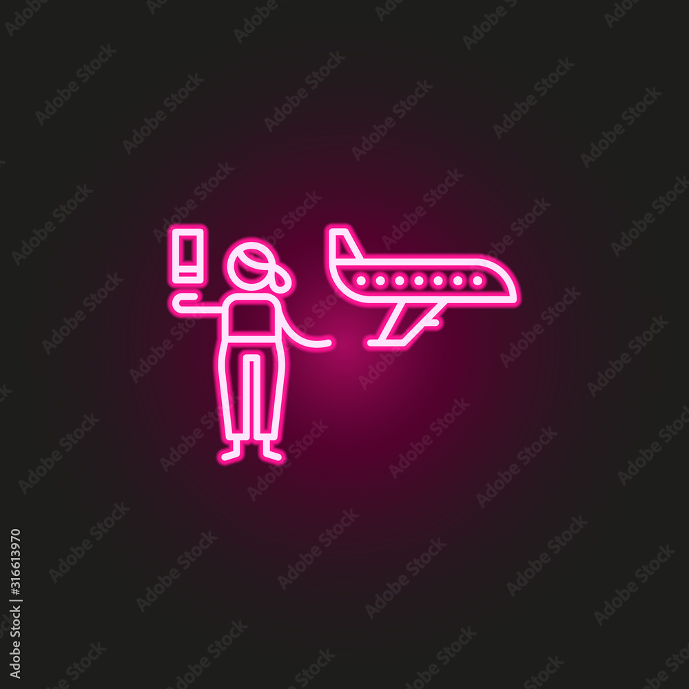 Plane, traveler neon style icon. Simple thin line, outline vector of travel icons for ui and ux, website or mobile application