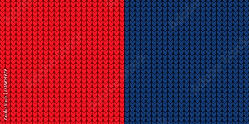 Vector knitted seamless pattern background. Knitted seamless backdrop, red and blue color.