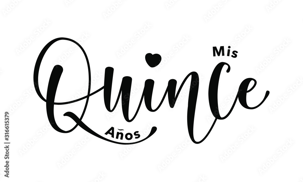Miss Quince. Lettering for Quinceanera party. Teenager girl birthday