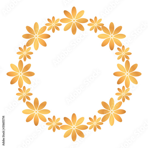 frame circular of golden flowers natural isolated icon