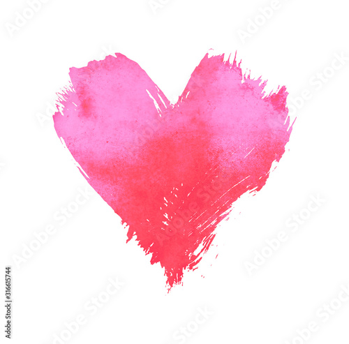 Pink watercolor painted heart shape on white