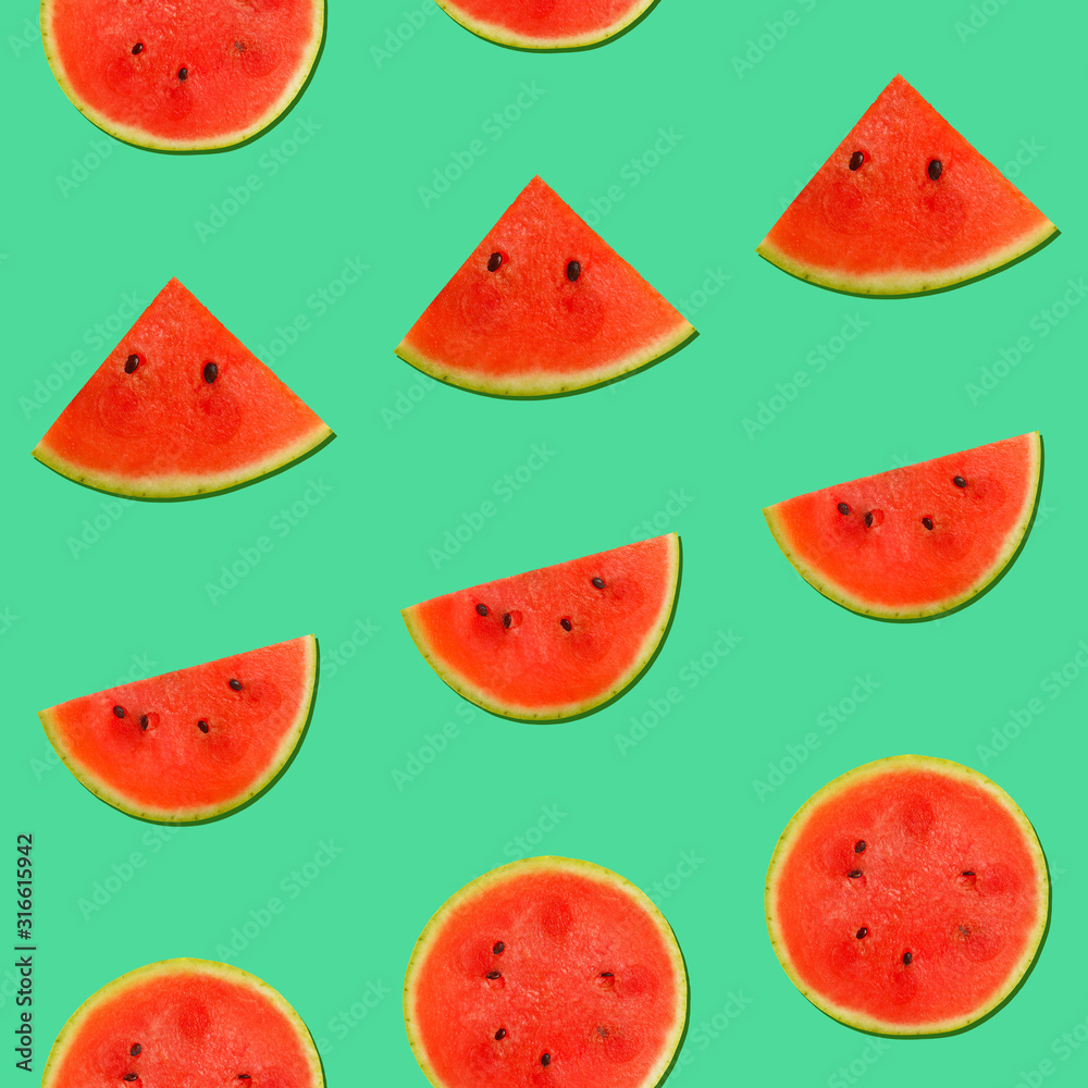 Fototapeta premium Seamless pattern of watermelon on teal
