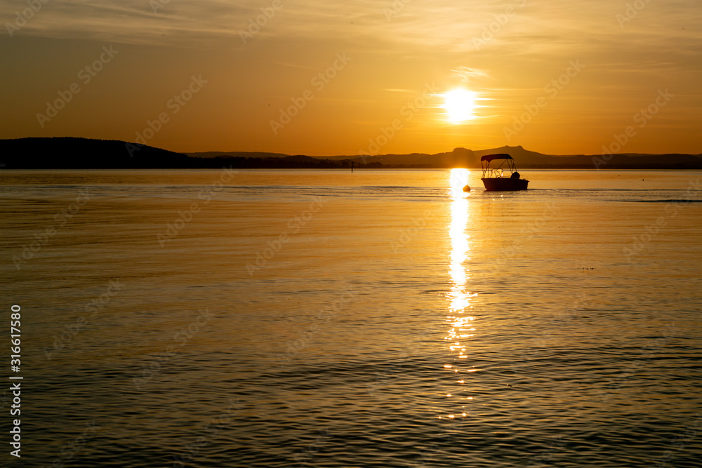 Sunset on the lake, boat