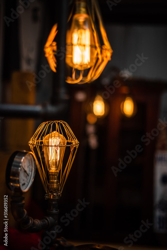 Beautiful retro luxury interior lighting lamp decor antique shop house uk storage detail closeup sharp focus bokeh space for text advertising electricity