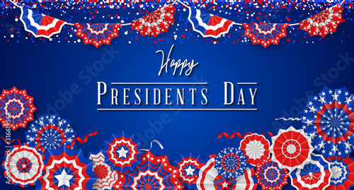 Presidents' Day. Presidents Day poster. Happy Presidents Day Background and symbols with USA flag. Vector illustration - Presidents' Day in the United States.