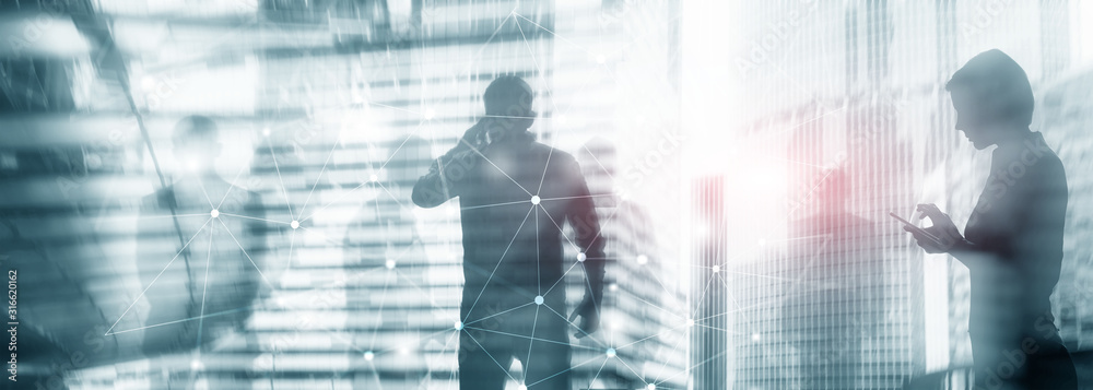 Silhouettes of Business People Over Cityscape Background. Corporate Lifestyle. Universal Wallpaper Concept Silhouettes of Business People Over Cityscape Background. Corporate Lifestyle. Universal Wallpaper Concept