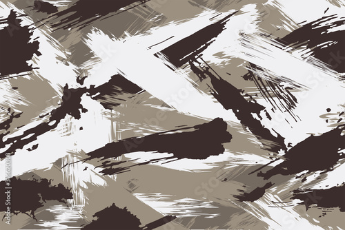 Seamless winter camouflage in the form of dirt. Made from strokes of paint and stylized as the concept of a military seamless pattern. Vector illustration