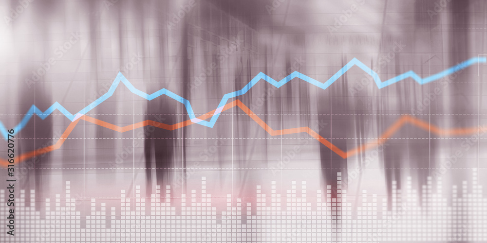 Fototapeta premium Stock market or forex trading graph. Trading Investment concept. Blue and red line