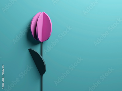 Stylized pink paper tulip flower, abstract flat lay 3d installation #316621147