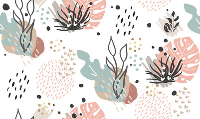 Sierkussen Tropische bladerprint patronen Exotische planten met gouden glitterdetails  © Tolchik
