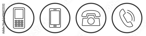 Set of vector phone icons. Contact us linear icon.