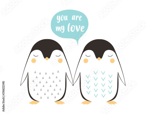 cute penguin isolated on white, valentines day