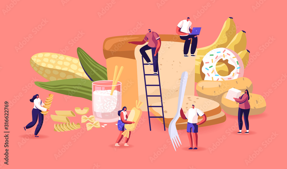 Carbohydrate Nutrition Concept. Tiny Characters Eating Sugar and Wheat  Food. Healthy and Unhealthy Carbs Types, Meals with High Energy,  Cholesterol and Glucose, Diet Cartoon Vector Illustration Stock Vector |  Adobe Stock