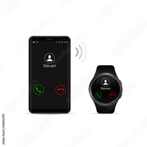 Smart watch and smart phone illustration, Vector