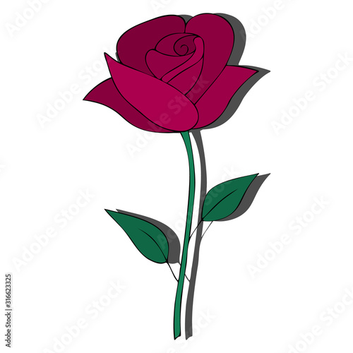 Rose flower. Pink flower on an isolated background. Color vector illustration. Idea for stickers, cards, invitations, books, web design. Valentine's day, wedding, love. Holiday print. Cartoon style. 