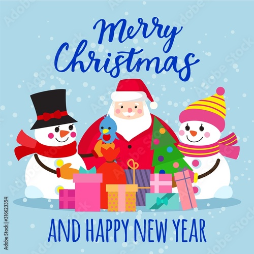 Christmas xmas new year holiday celebration card vector illustration. Santa c...
