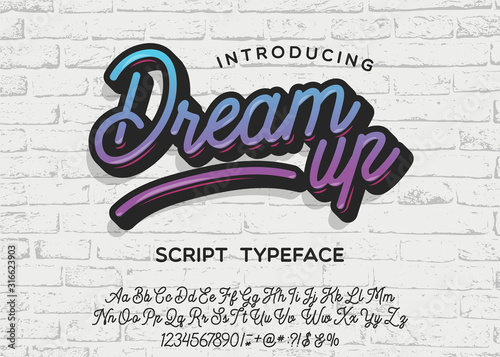 Dream up. Lettering print on sticker or clothes. Script font. Vector illustration.
