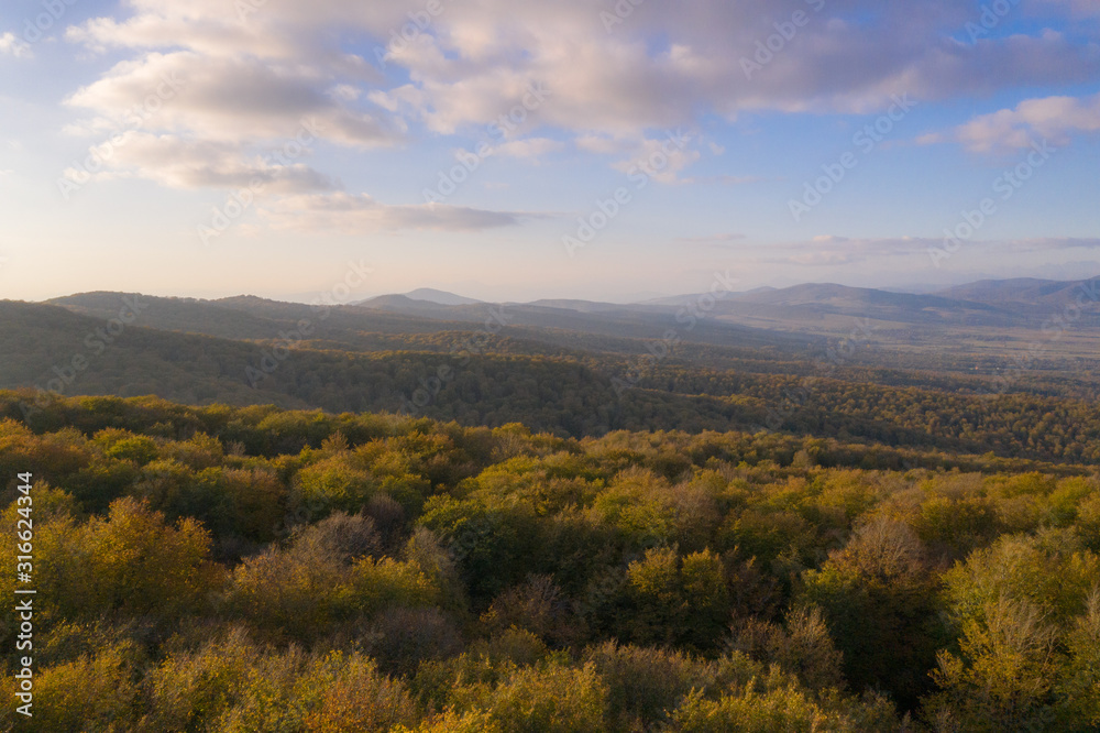 Sabaduri Forest, Tbilisi National Park, Georgia. Country. Autumn. Drone shooting
