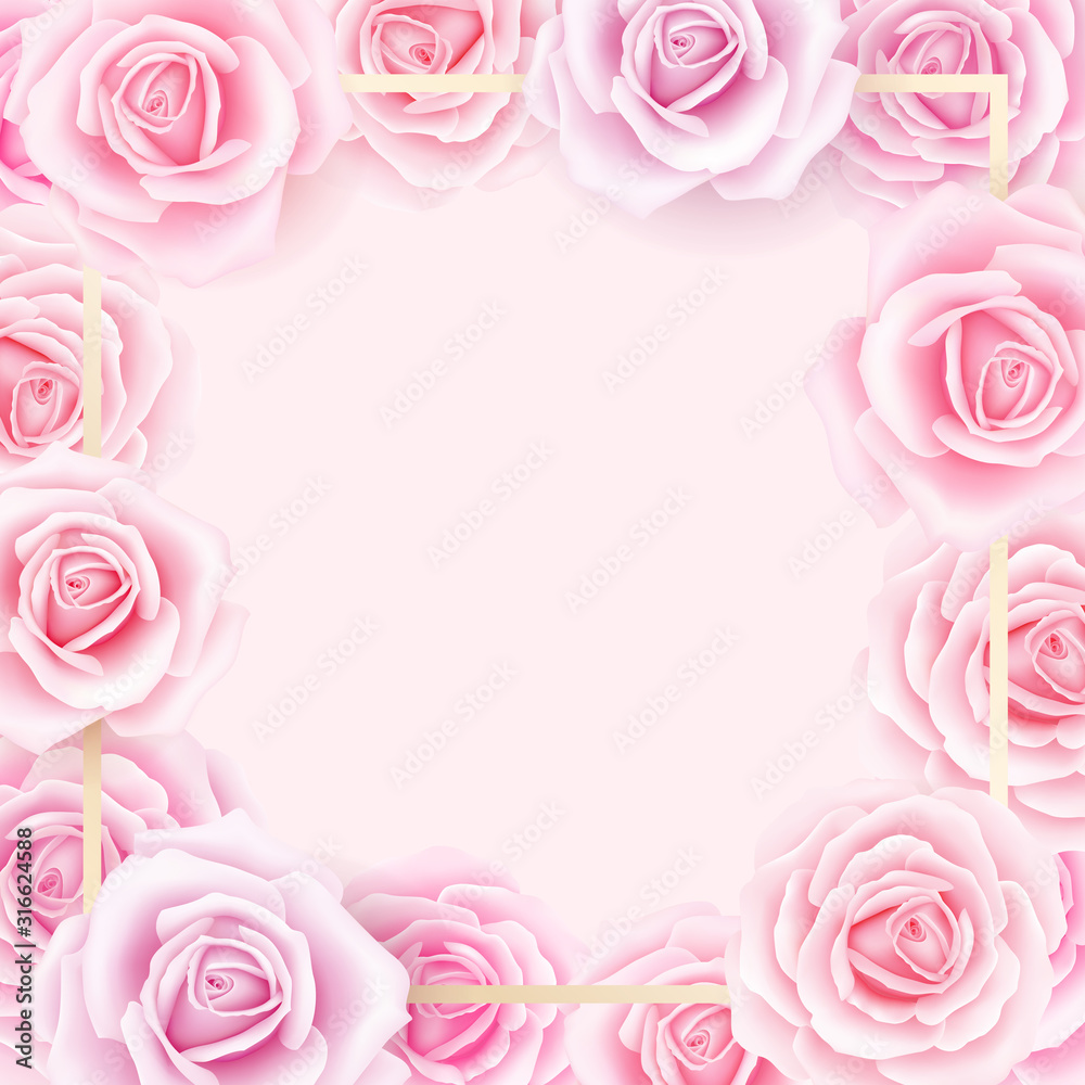 Romantic design for greeting card, wedding invitation with roses flowers. Vector background.