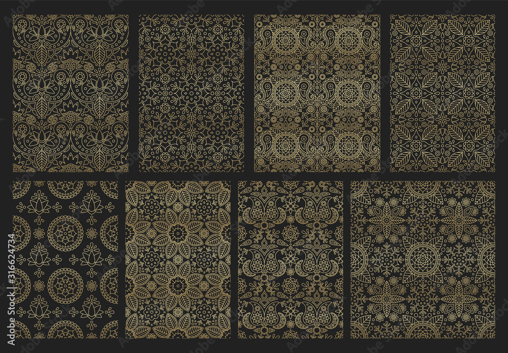Collection indian seamless pattern with paisley, mandala and floral motif for wallpaper or fabric