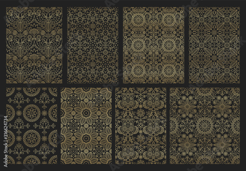 Collection indian seamless pattern with paisley, mandala and floral motif for wallpaper or fabric