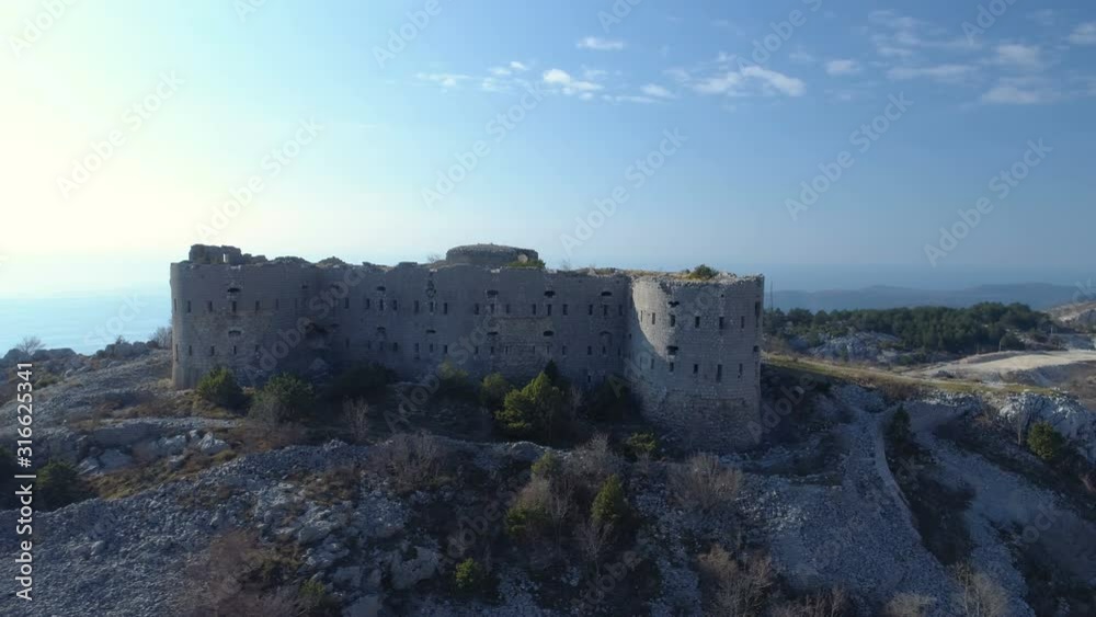 aerial view of Kosmac Fortress located on the Budva-Cetinje road. aerial view of Kosmac Fortress located on the Budva-Cetinje road.