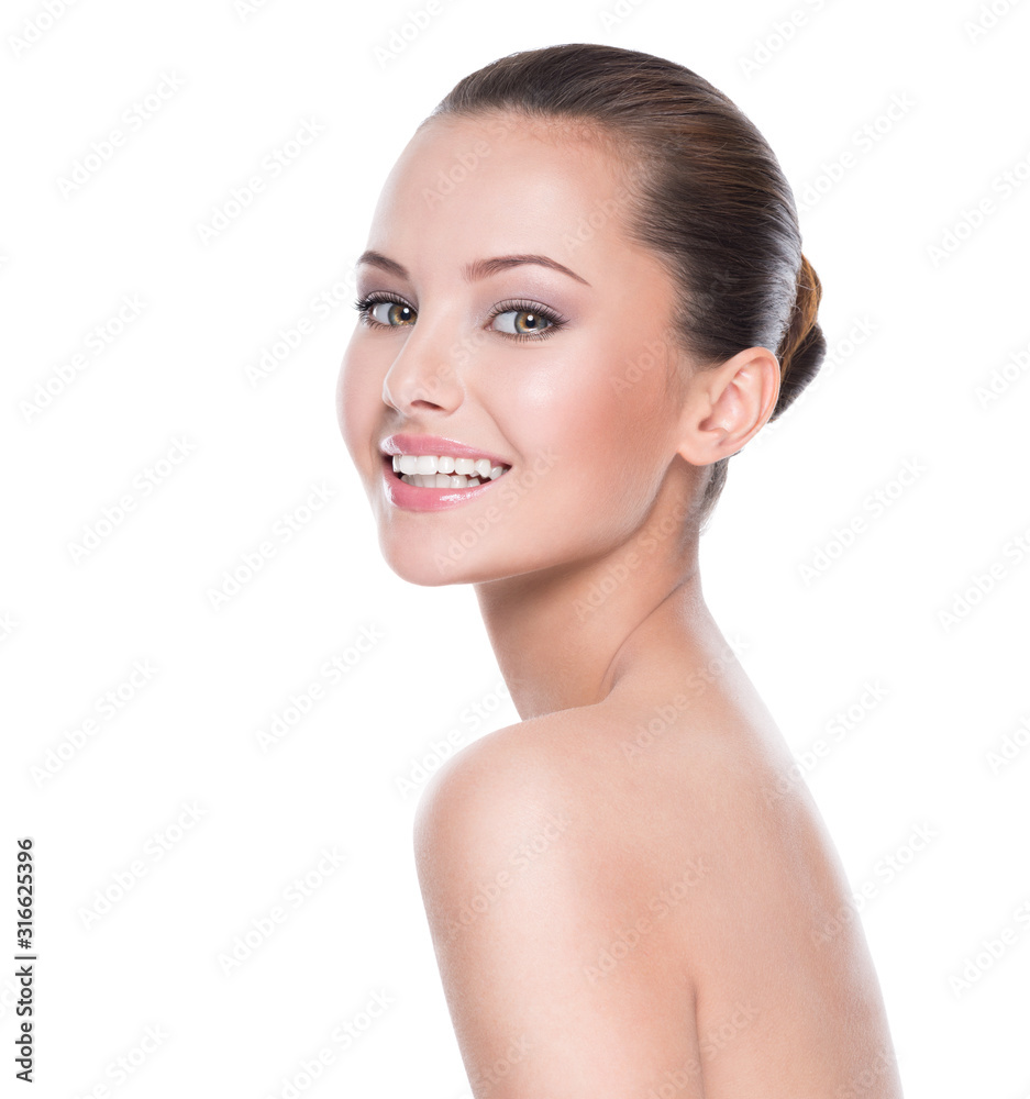Beautiful face of smiling woman with clean fresh skin Beautiful face of smiling woman with clean fresh skin