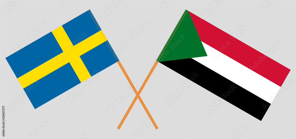 Crossed flags of Sudan and Sweden