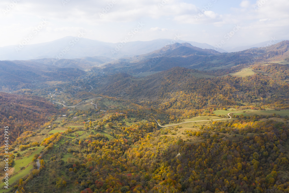 Gombori pass, Georgia country. Autumn. Drone shooting