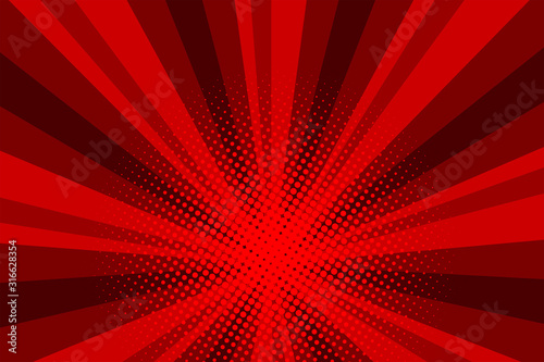Comic red sunbeam background Retro pop art style cartoon