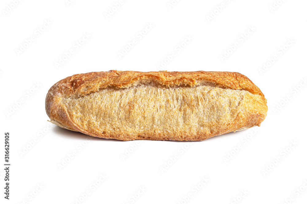 Side view of a French mini baguette with a crispy crust Side view of a French mini baguette with a crispy crust