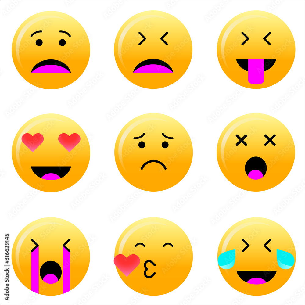 Emoticons set. digital smiley expression emotion emotion, chat messenger cartoon emotion. Vector illustration of icons Emoticons set. digital smiley expression emotion emotion, chat messenger cartoon emotion. Vector illustration of icons
