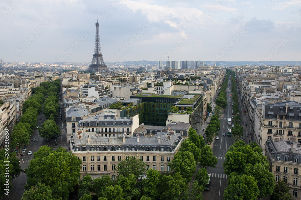 The Eiffel Tower seen from Arc de Triomphe, Paris, France