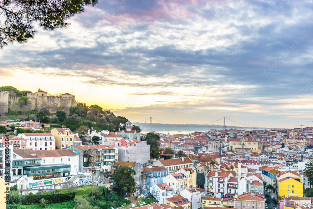 Fototapeta premium Lisbon skyline at colourful sunrise