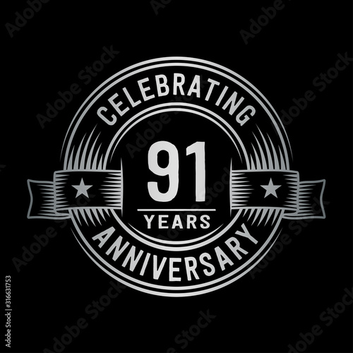 91 years anniversary celebration logotype. Vector and illustration.