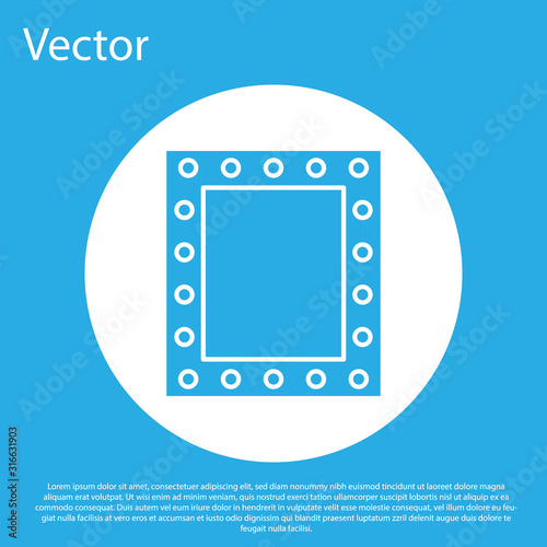 Blue Makeup mirror with lights icon isolated on blue background. White circle button. Vector Illustration