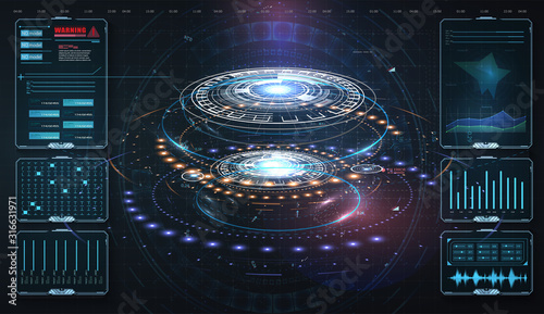 HUD,UI, GUI . Abstract virtual graphic touch user interface. Vector science abstract. Futuristic user interface with digital infographics and data charts vector electronic scifi hologram concept. photo