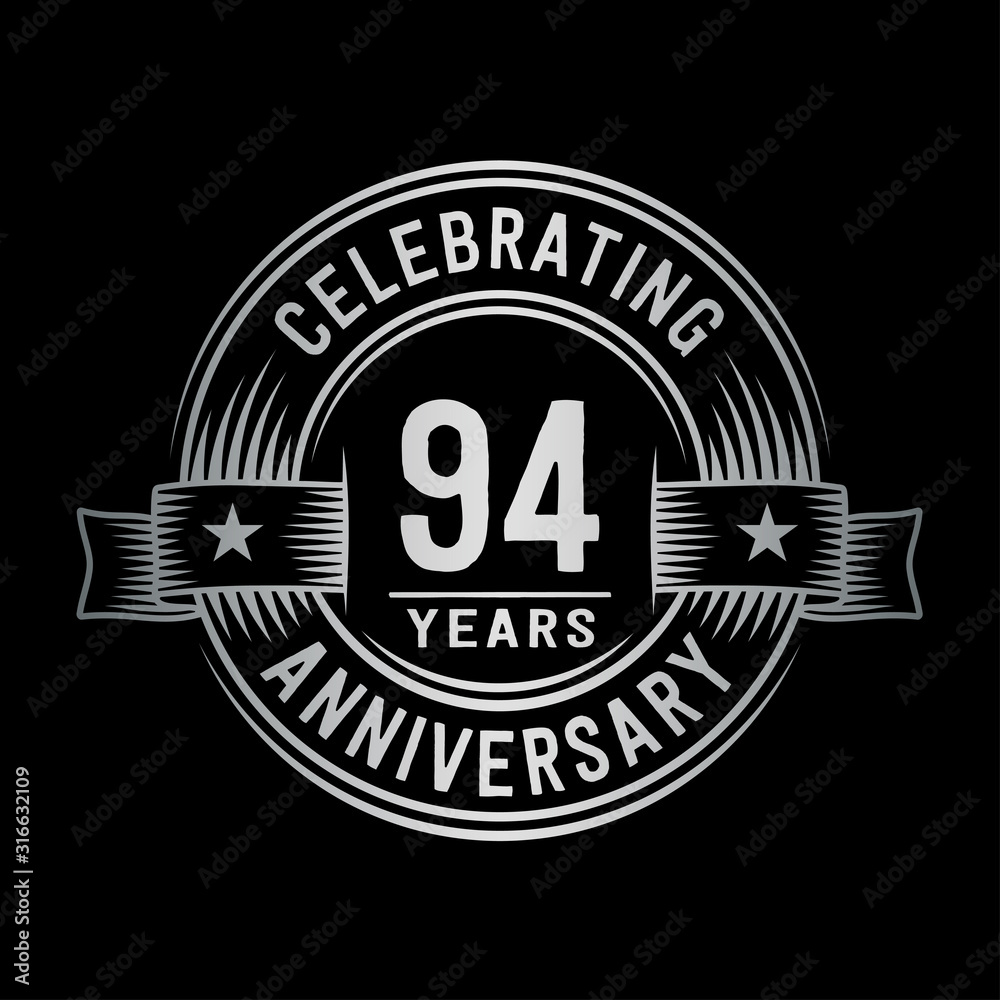 94 years anniversary celebration logotype. Vector and illustration.
