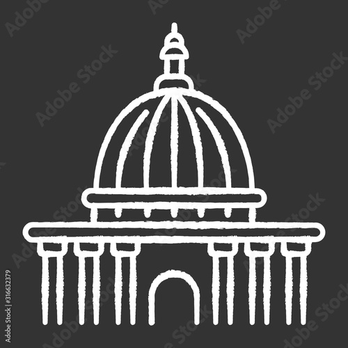 Supreme court chalk white icon on black background. Highest judicial institution. Government agency. Courthouse. Administrative office. Law enforcement. Isolated vector chalkboard illustration