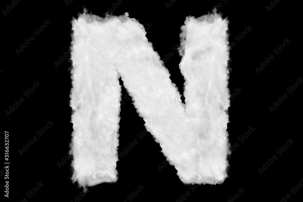 Letter N font shape element made of clouds on black background ready for mask or blending modes Letter N font shape element made of clouds on black background ready for mask or blending modes