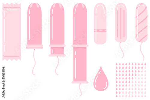 Women hygienic tampons icon vector set.